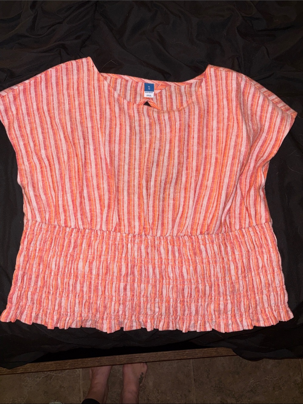 Lightweight Orange Striped Women’s Top with Smocked Waist